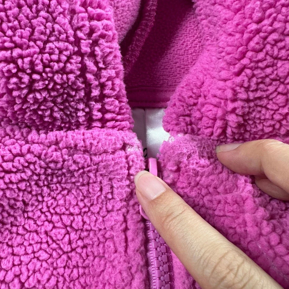 Barbie Sherpa Fleece Hoodie Kids Size 10/12 Pink Malibu Graphic Zip Up Jacket